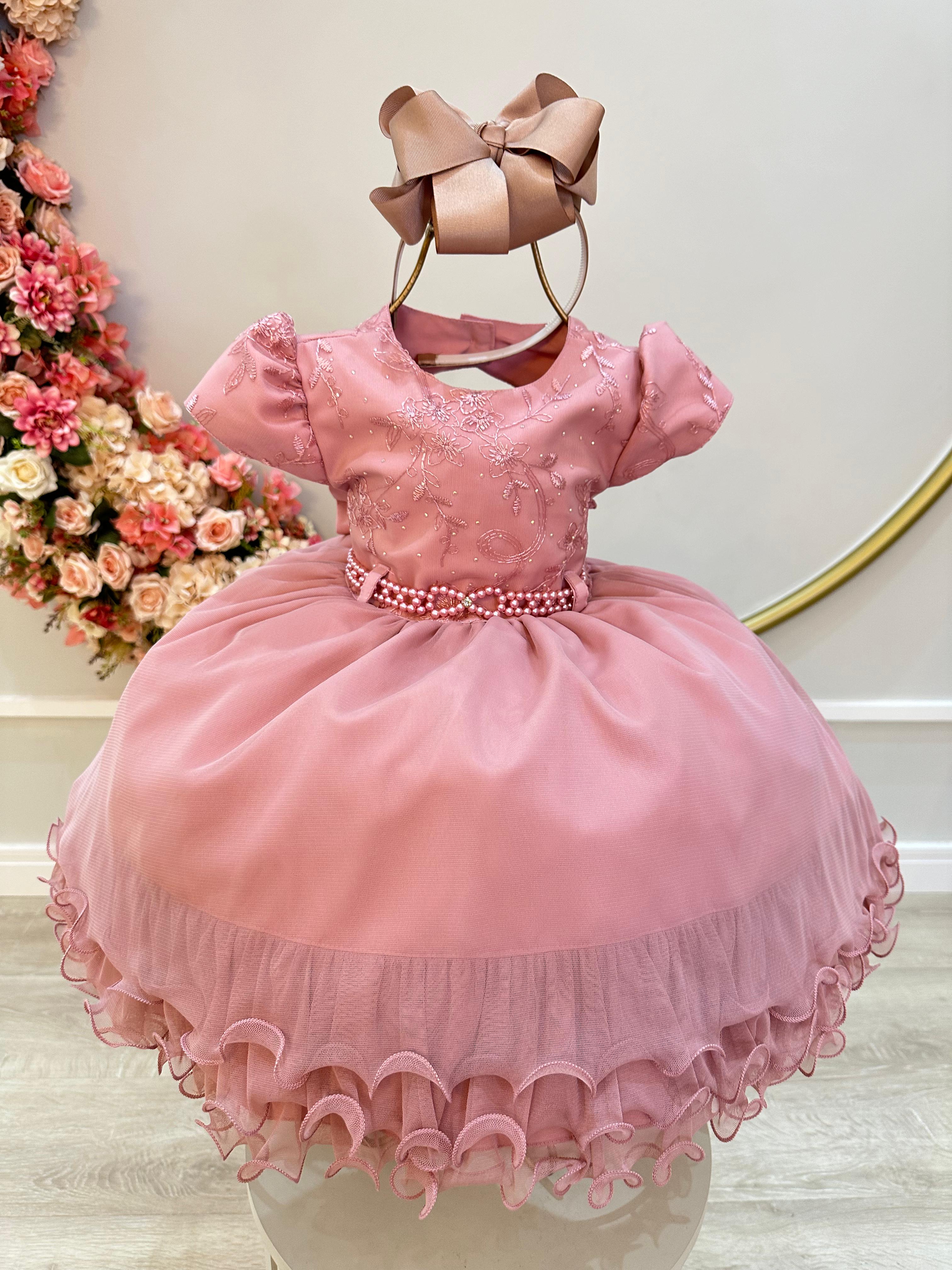 Vestido Infantil Rose e Saia Com Babados e Renda no Busto