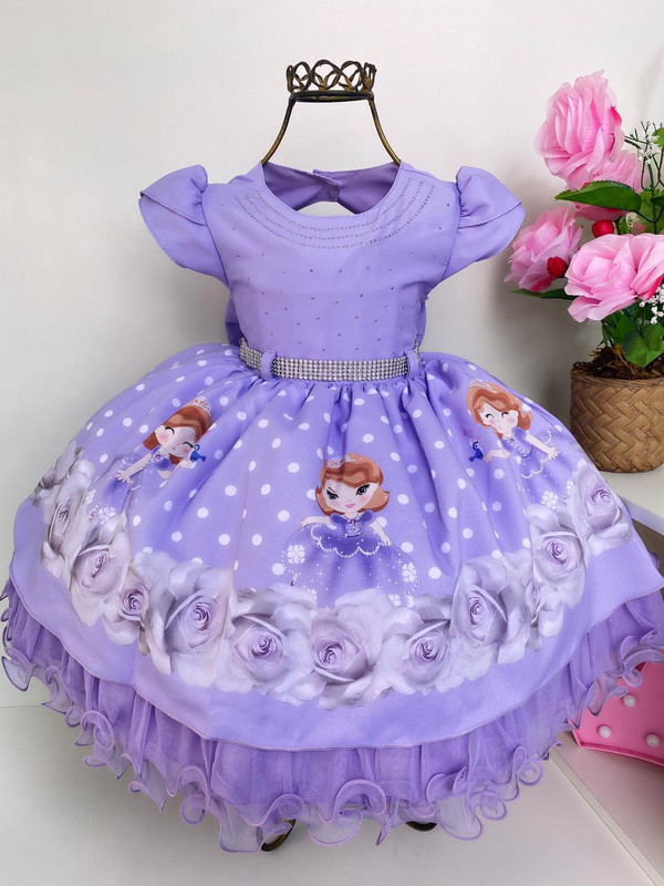 Vestido Princesa Sofia Lilás Infantil Festa Luxo 1 A 4 Anos