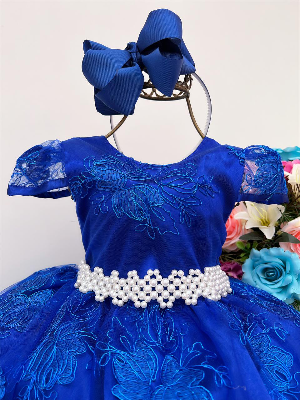 Vestido Infantil Cinderela Princesa Azul C/ Renda e Pérolas - Rosa Charmosa  Atacado