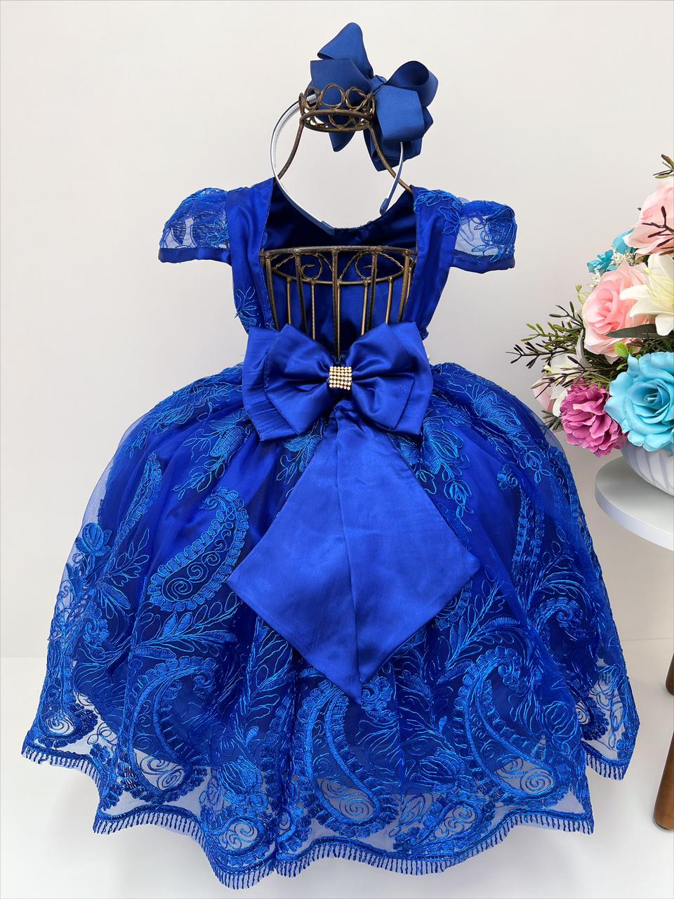 Vestido Infantil Cinderela Princesa Azul C/ Renda e Pérolas - Rosa Charmosa  Atacado