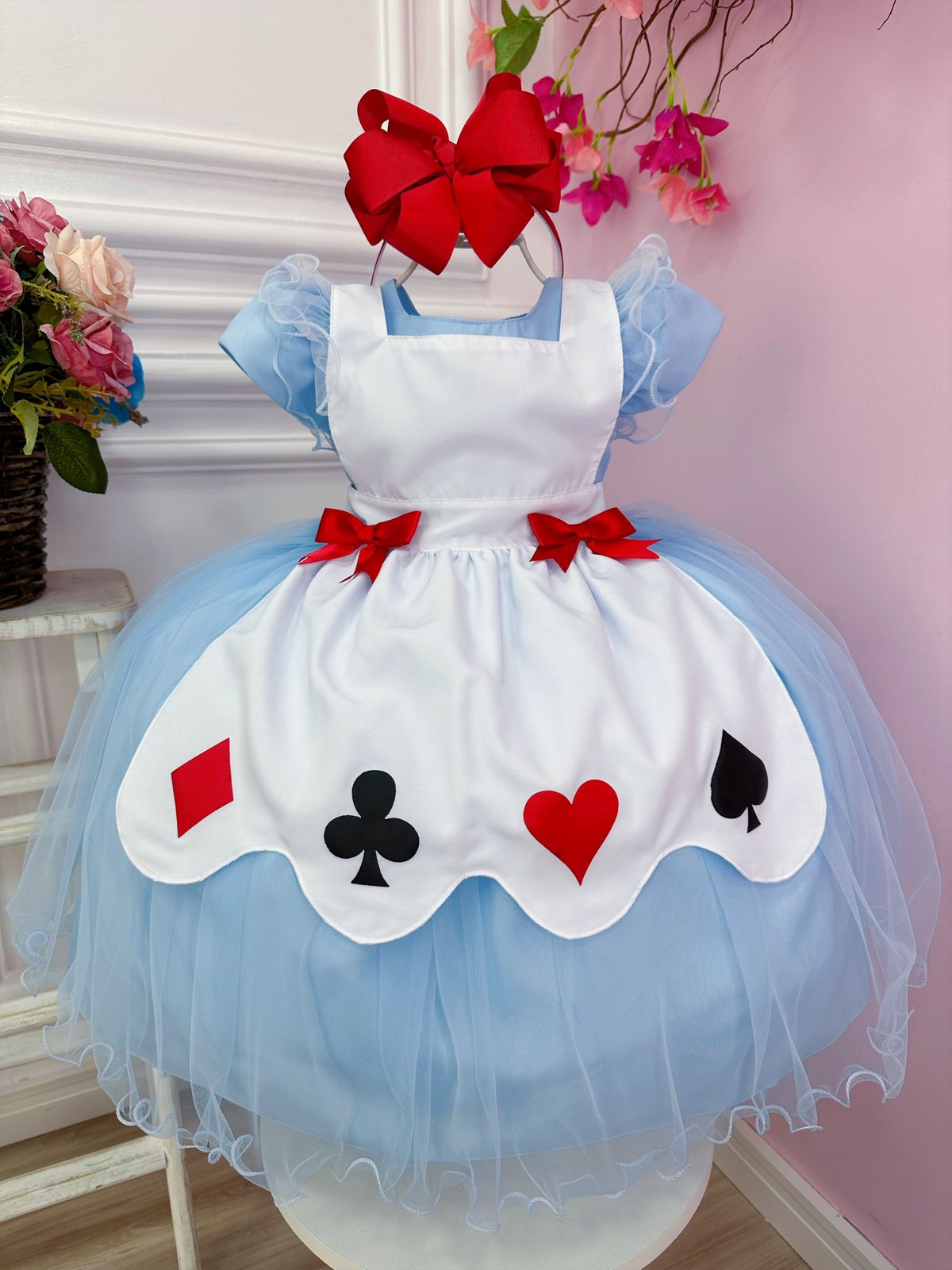 Vestido Infantil Azul Alice no País das Maravilhas Luxo