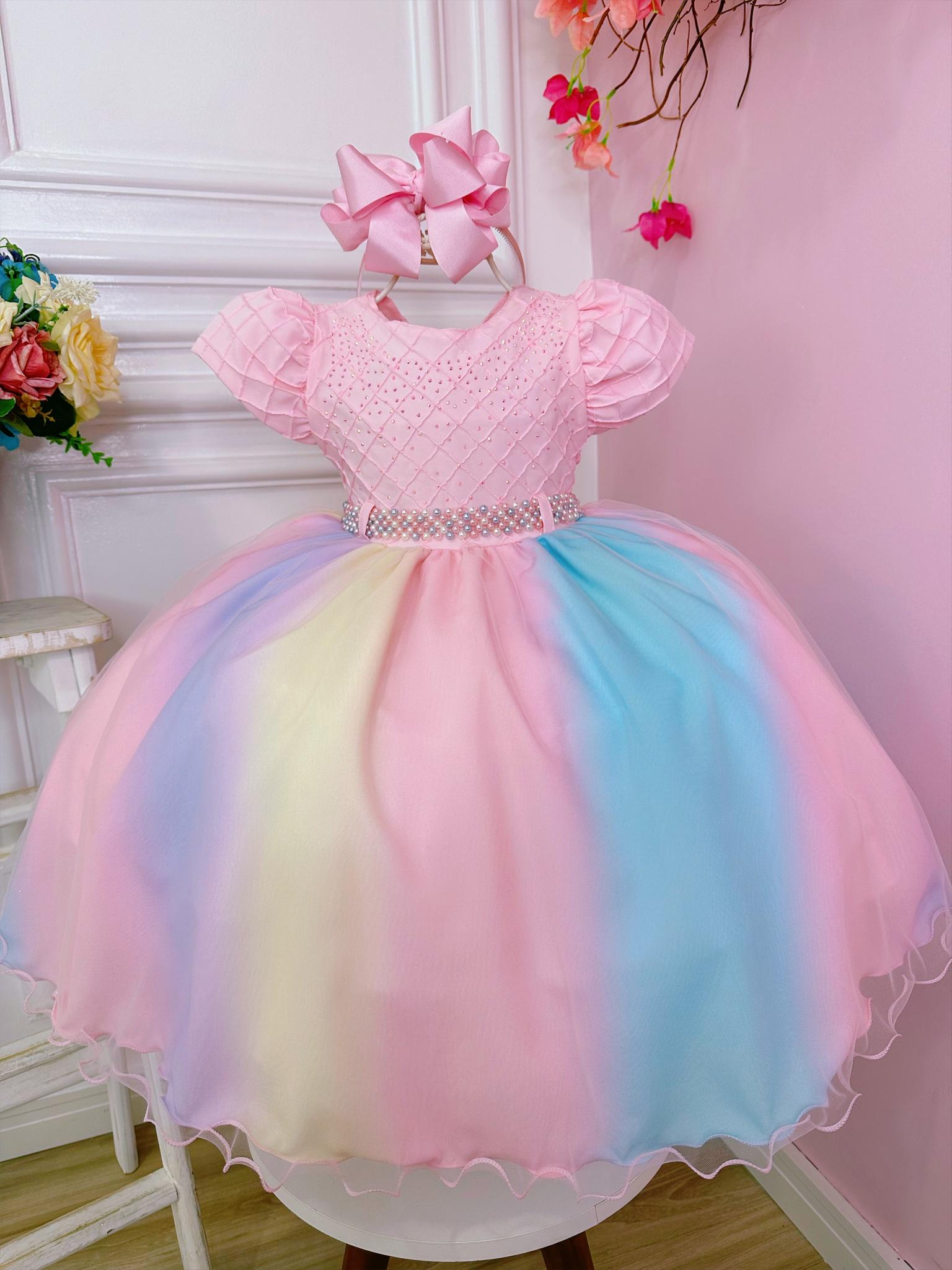 Vestido Infantil Chuva de Amor Busto Nervura C/ Strass