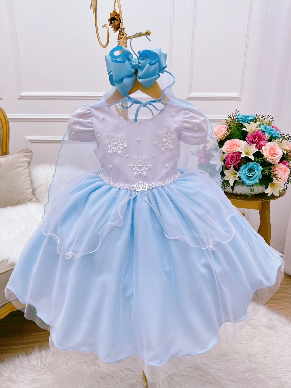 VESTIDO INFANTIL FROZEN COM CAPA LUXO FESTAS DE PRINCESAS - Rosa Charmosa  Atacado