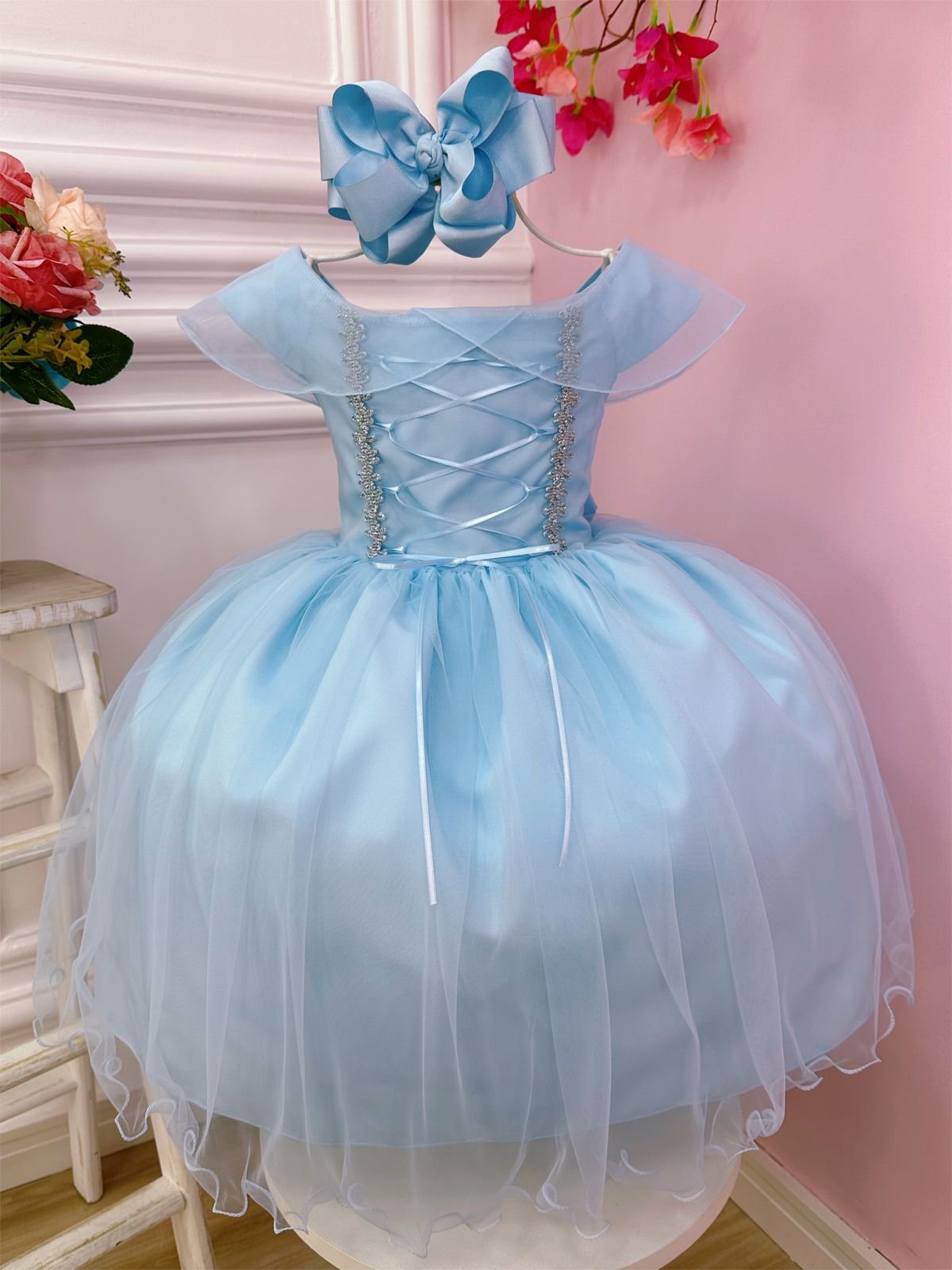 Vestido Infantil Princesa Elsa e Anna Com Busto Trançado