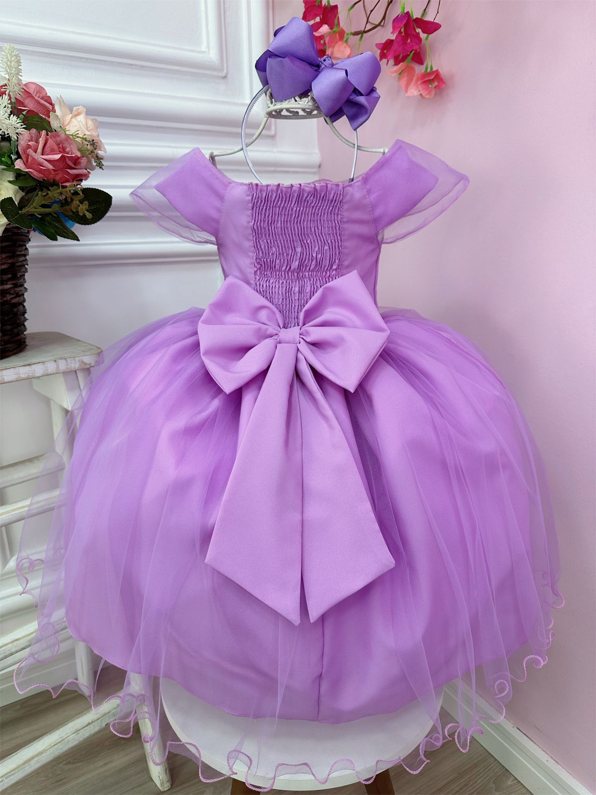 Vestido Infantil Princesa Sofia Rapunzel C/ Busto Trançado - Rosa