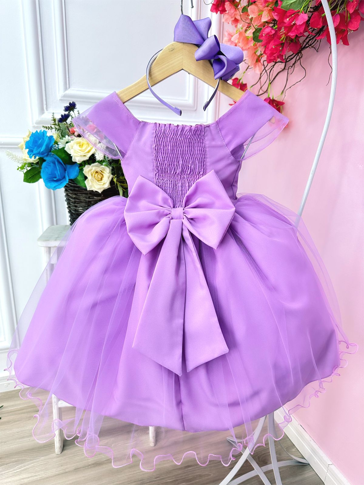 Vestido Infantil Princesa Sofia Rapunzel C/ Busto Trançado - Rosa