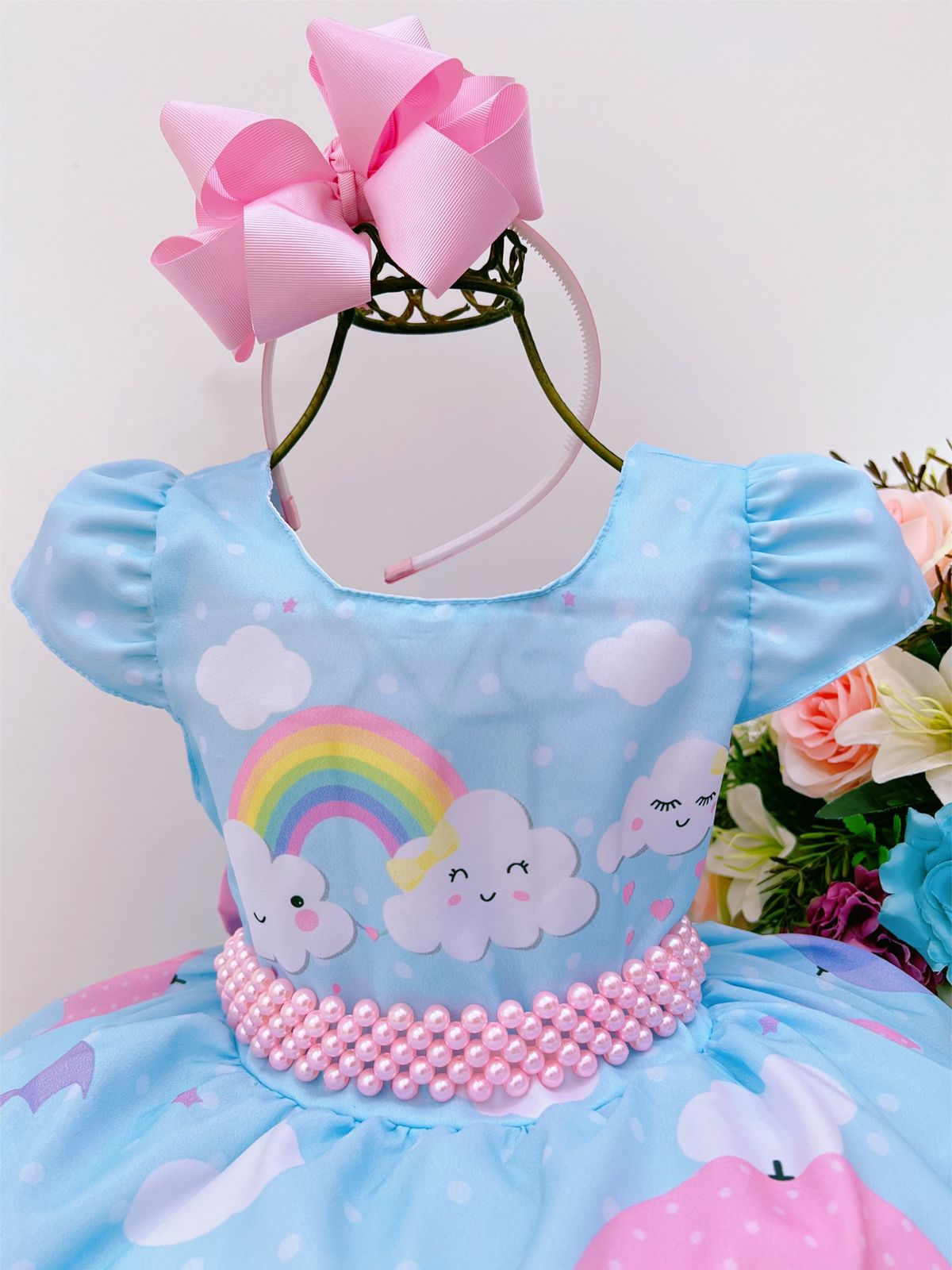 Oblee Marketplace  Vestido Infantil Princesa Temático Chuva De  Benção-Chuva de amor-Nuvem Azul