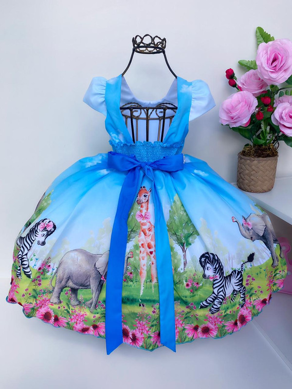 Vestido Princesa Belli Gaia Jardim Encantado Azul Bebe - Roupa  Infantil