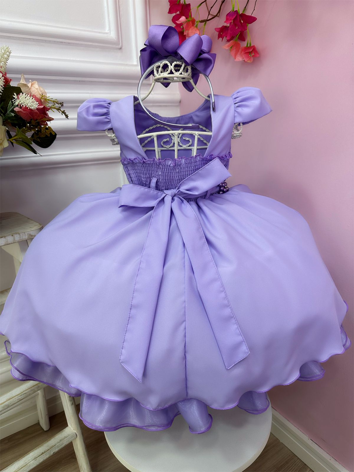 Vestido Infantil Princesa Sofia Lilás C/ Cinto de Pérolas - Rosa Charmosa  Atacado