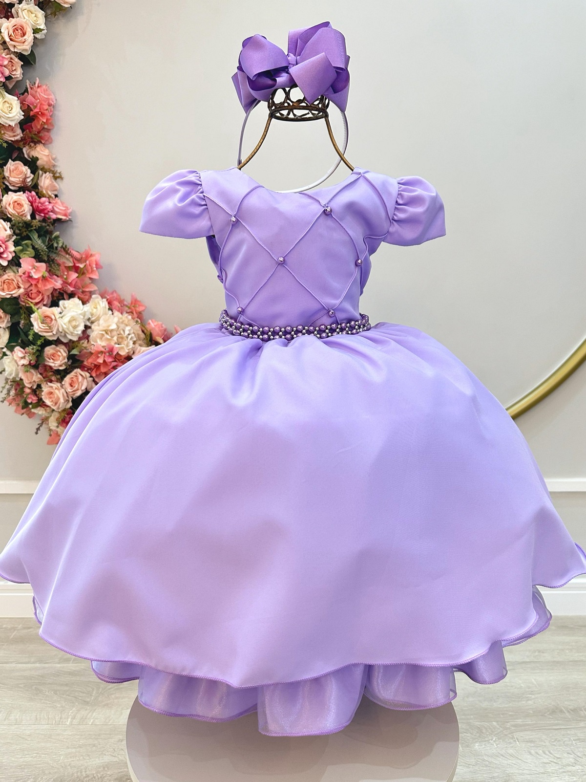 Vestido Infantil Lilás Busto Nervura Festas Casamentos Luxo