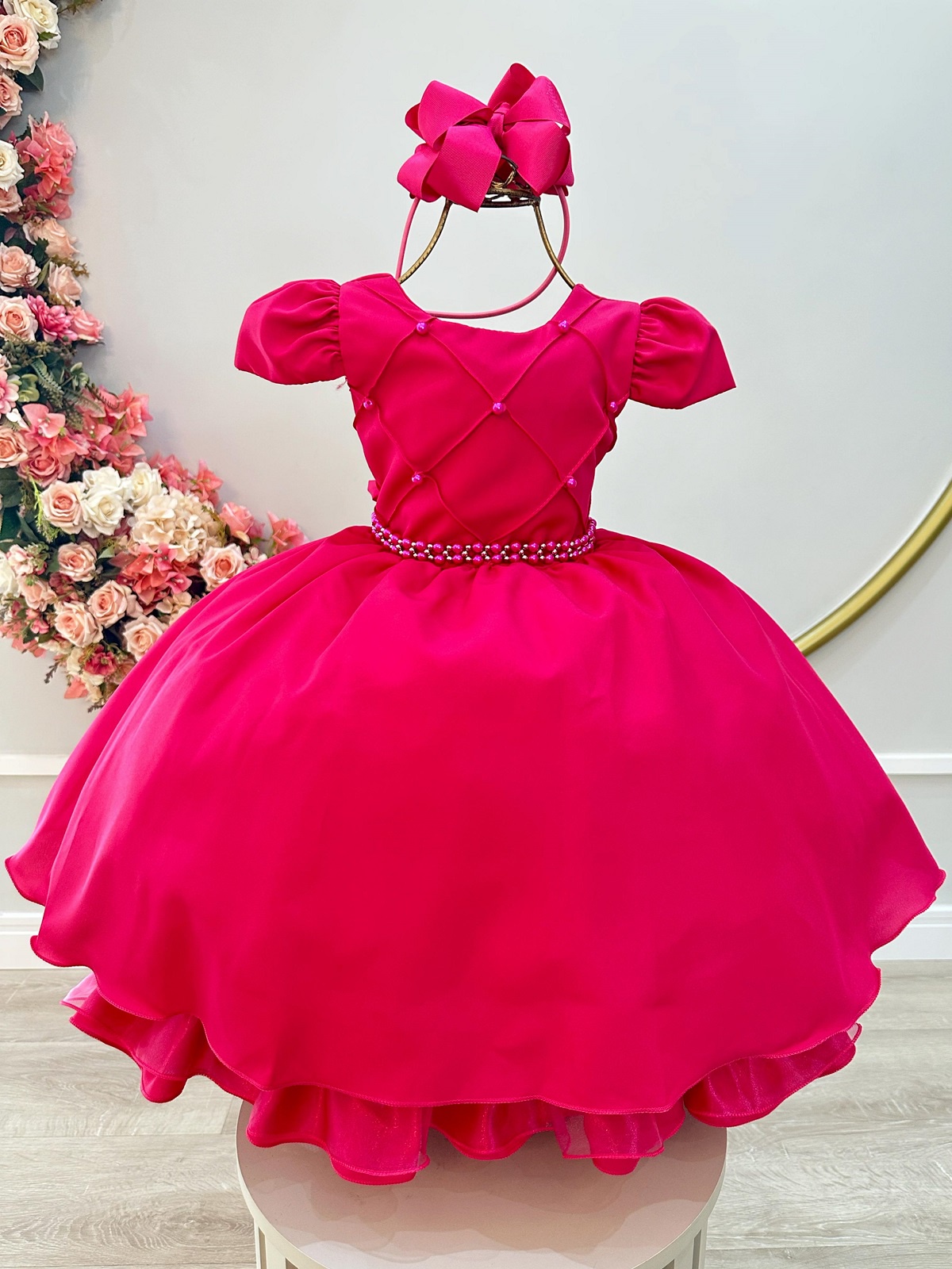 Vestido Infantil Pink Busto Nervura Casamento Festas Luxo