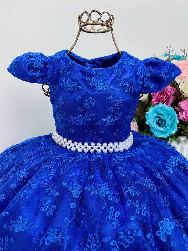 Vestido Infantil Realeza Renda Azul Royal Festas Luxo - Rosa Charmosa  Atacado