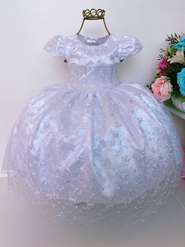 Vestido Infantil Realeza Renda Branco Festas Luxo