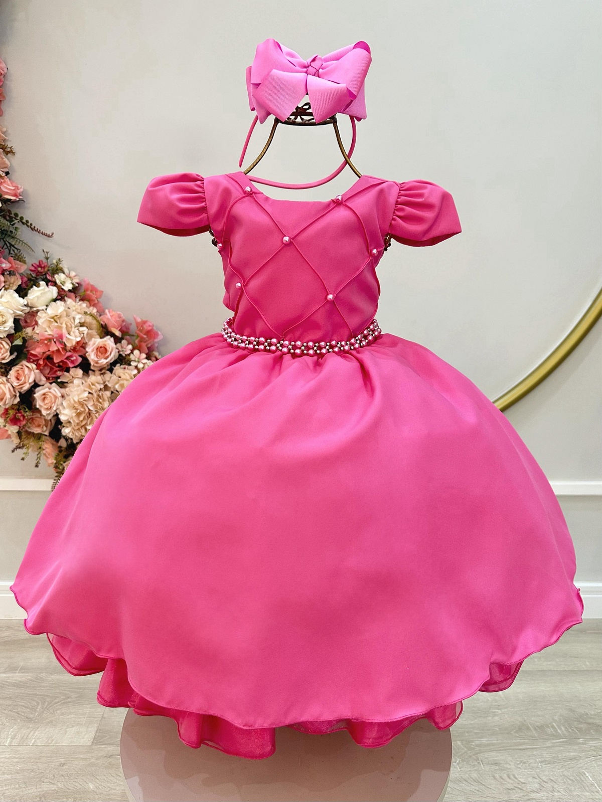 Vestido Infantil Rosa Chiclete Busto Nerura Damas Casamento