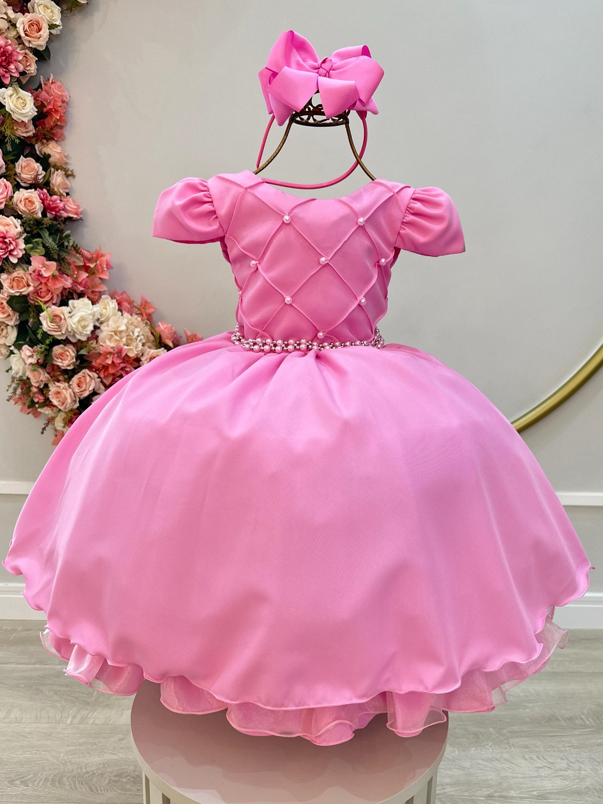 Vestido Infantil Rosa Chiclete Busto Nerura Damas Casamento