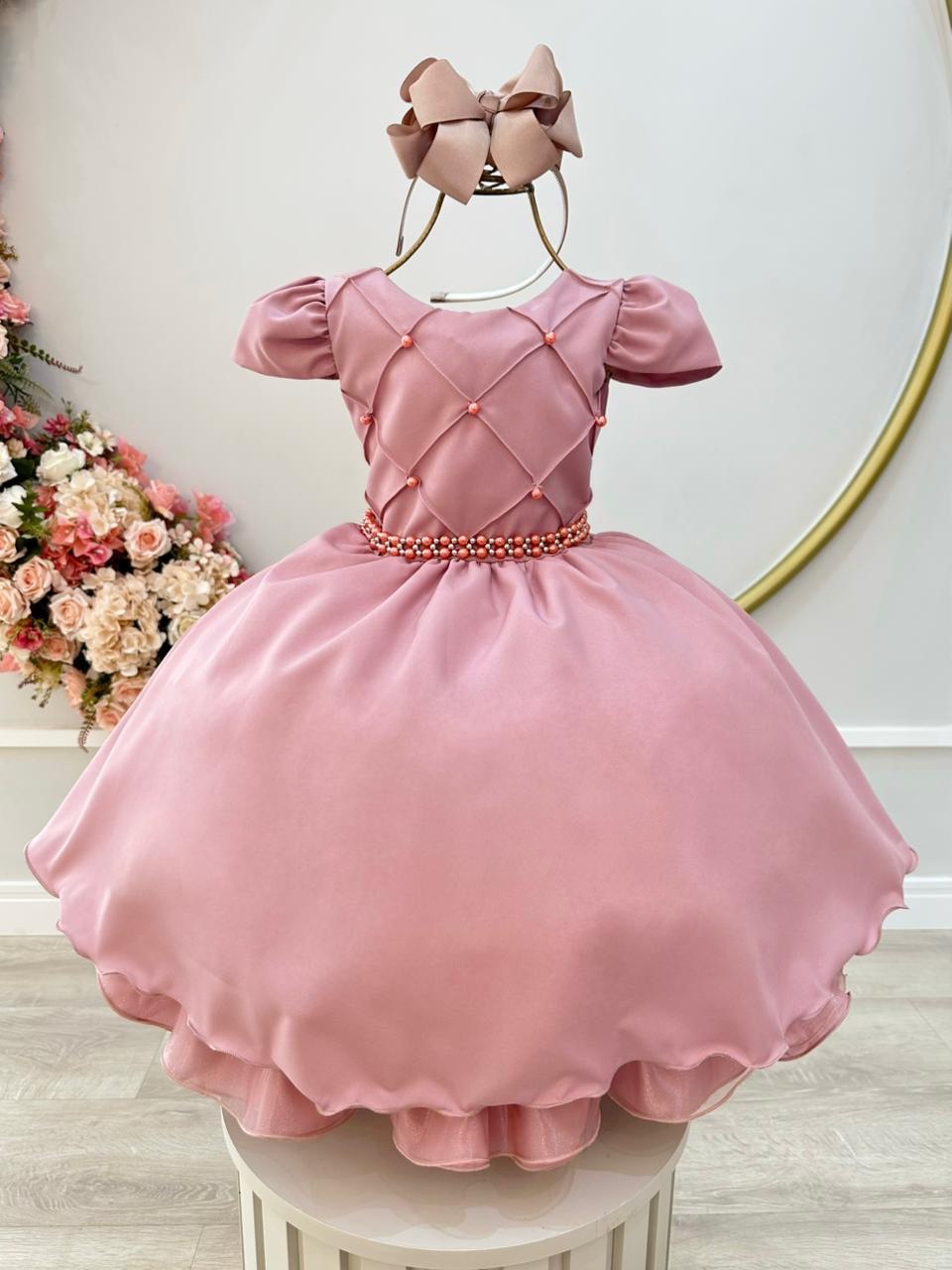 Vestido Infantil Rose Busto Nervura Festas Daminhas