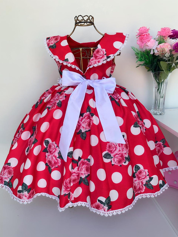 Vestido Infantil Luxo Floral Vermelho Festa Florista - Rosa Charmosa Atacado