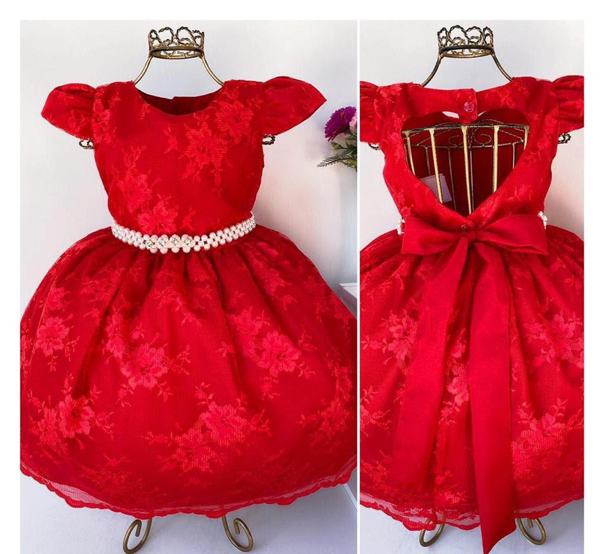 Vestido Infantil Vermelho Renda Luxo Realeza Festa Princesas
