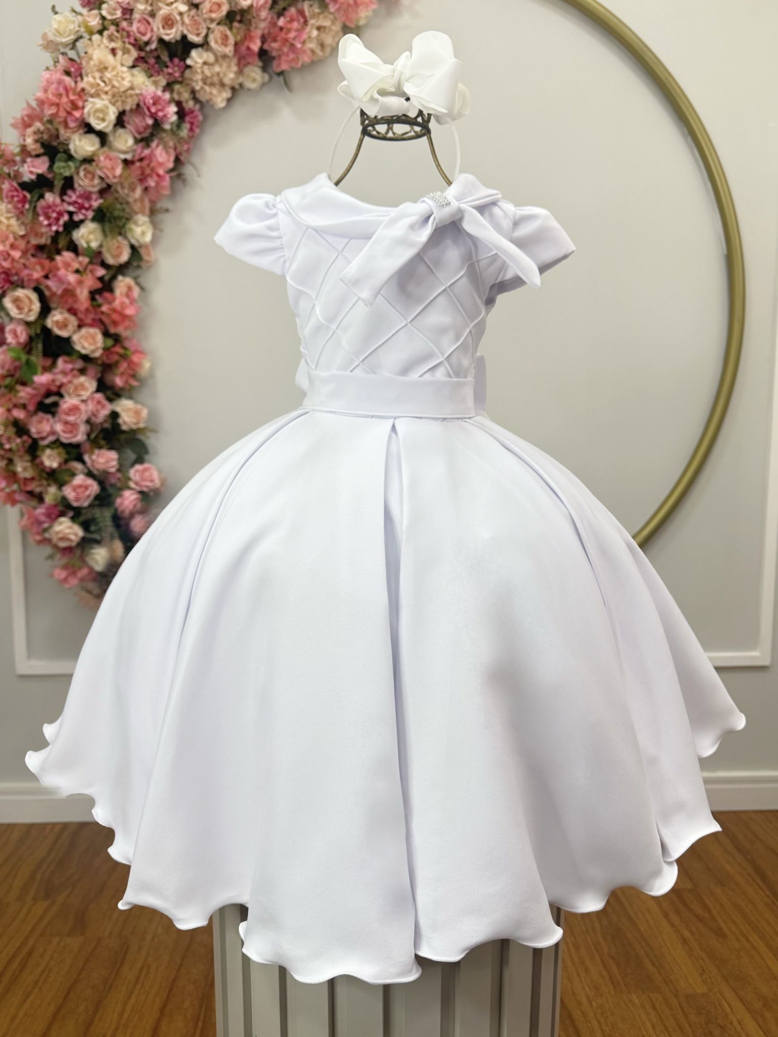 Vestido Infantil Branco Busto Nervura Formaturas Damas