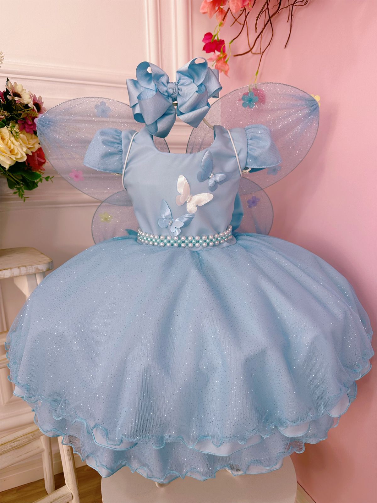 Fantasia vestido Princesa azul glitter bebê - Fantasia E Folia