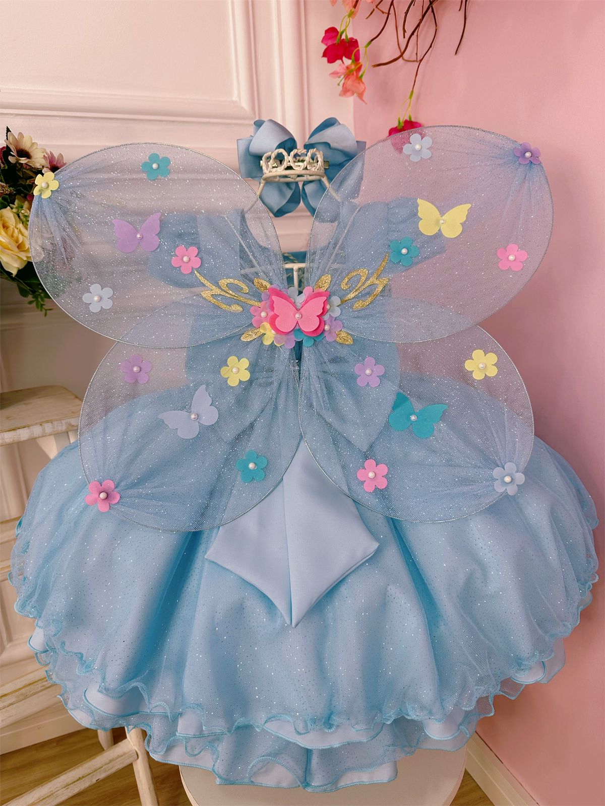 Fantasia vestido Princesa azul glitter bebê - Fantasia E Folia