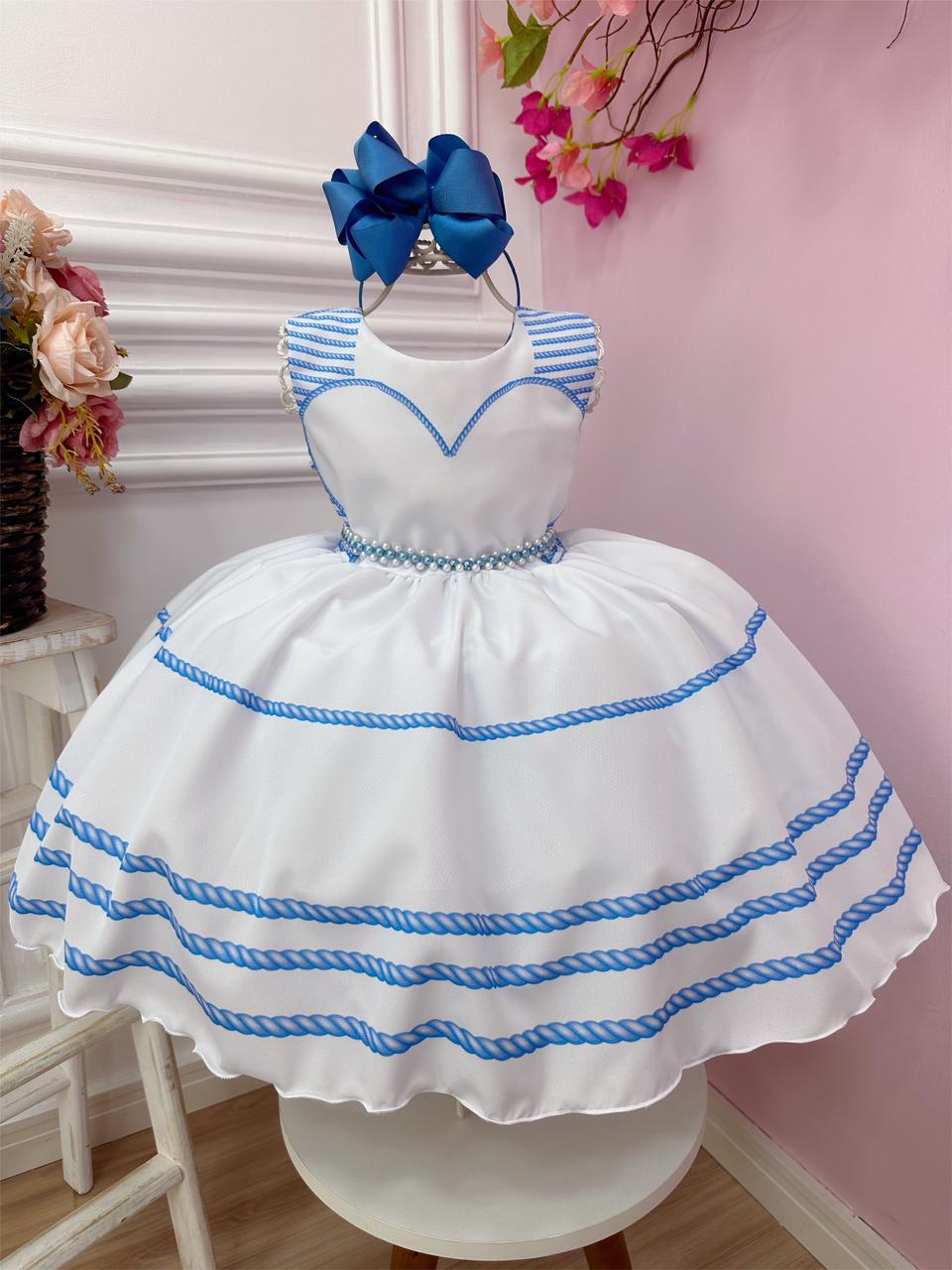 Vestido Infantil Barbie Branco Coração C/ Cinto de Pérolas