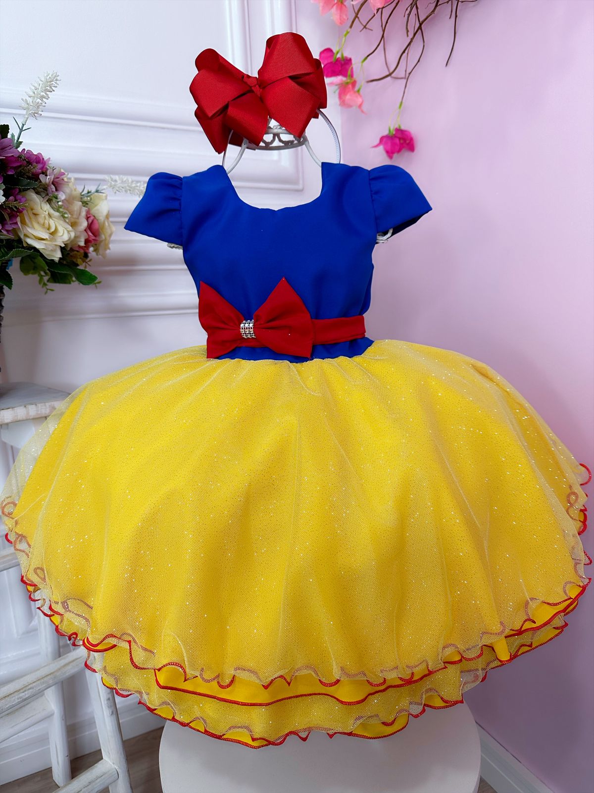 Vestido Infantil Princesa Branca de Neve Saia C/ Glitter