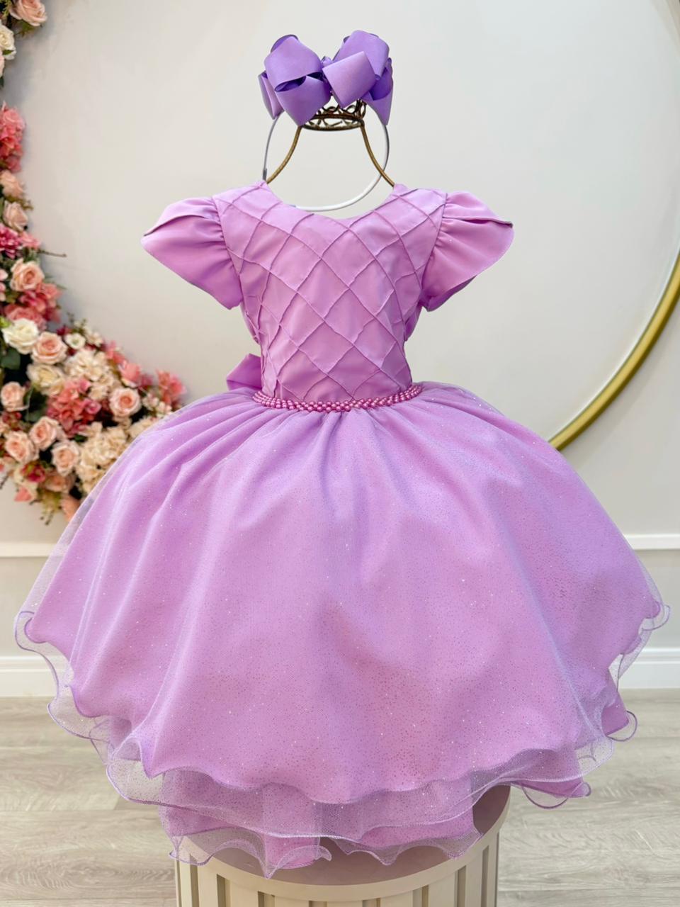 Vestido Infantil Lilás C/ Busto Nervura Festas Daminhas