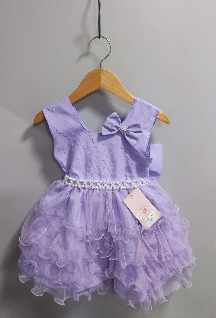 Vestido Infantil Lilás Saia C/ Babados e Glitter Daminha