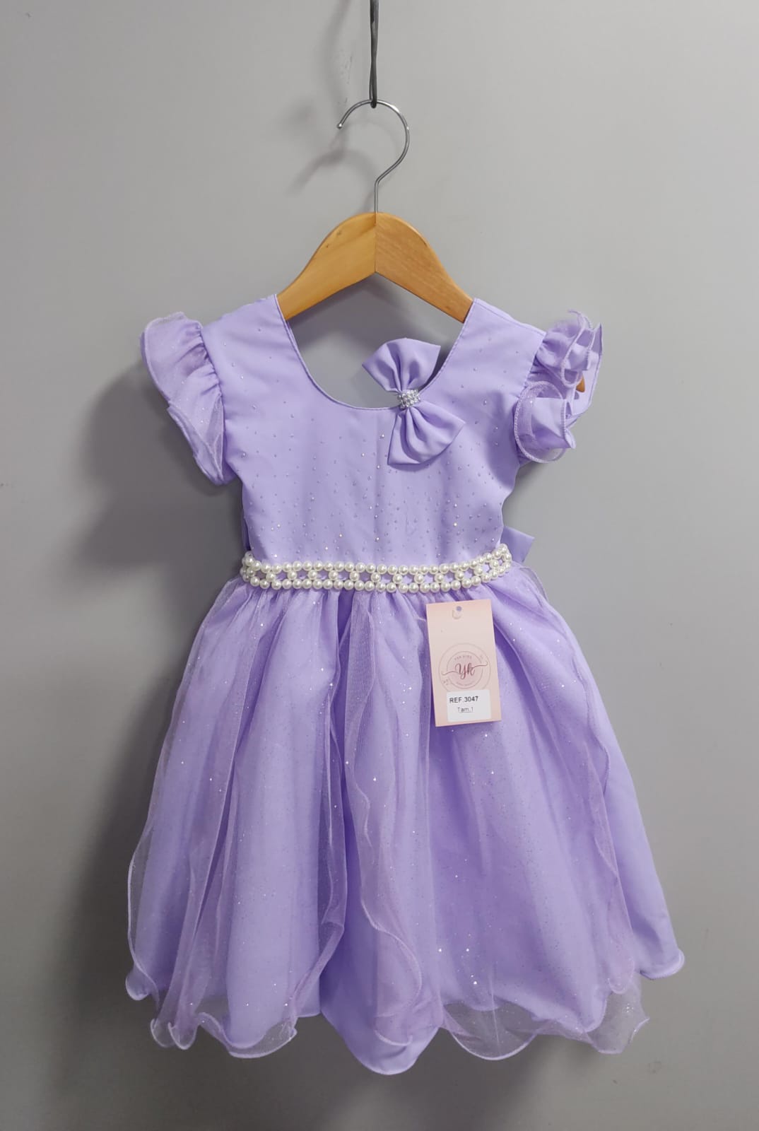 Vestido Infantil Lilás Saia C/ Tule e Glitter Festa Daminhas