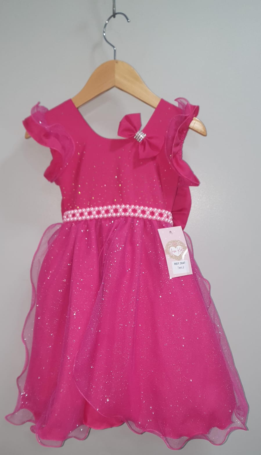 Vestido Infantil Pink Saia C/ Tule e Glitter Daminhas