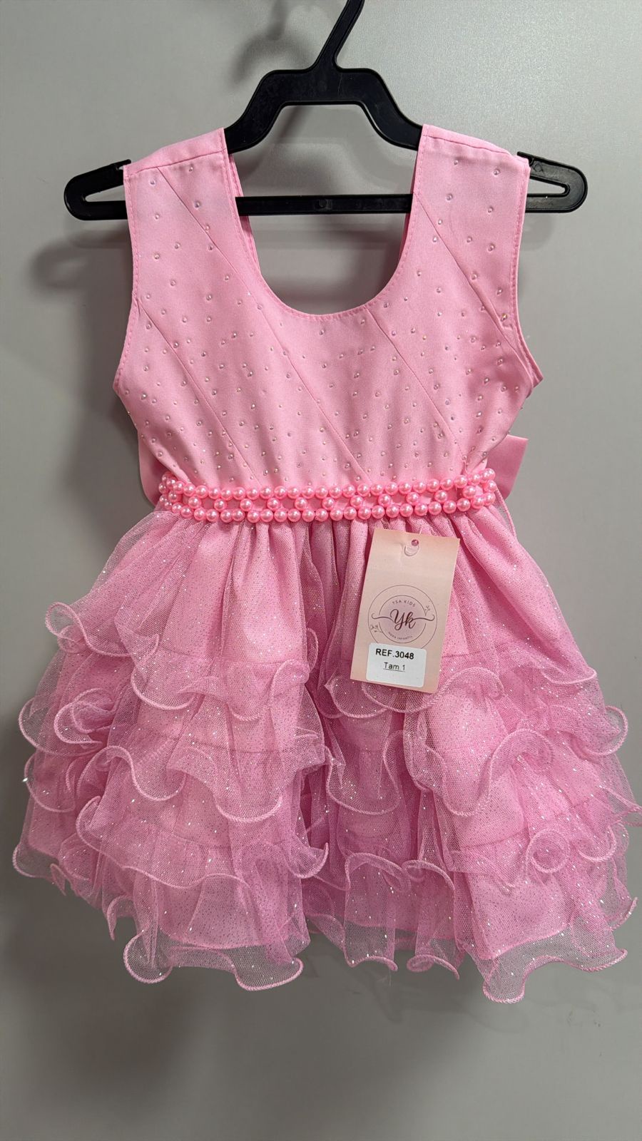 Vestido Infantil Rosa Saia C/ Babados e Glitter Daminha