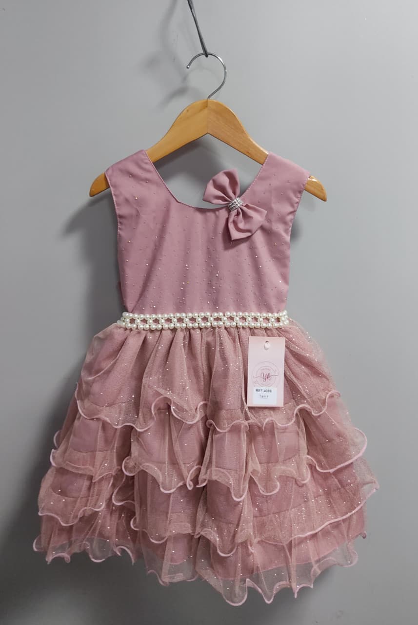 Vestido Infantil Rose Saia C/ Babados e Glitter Daminha
