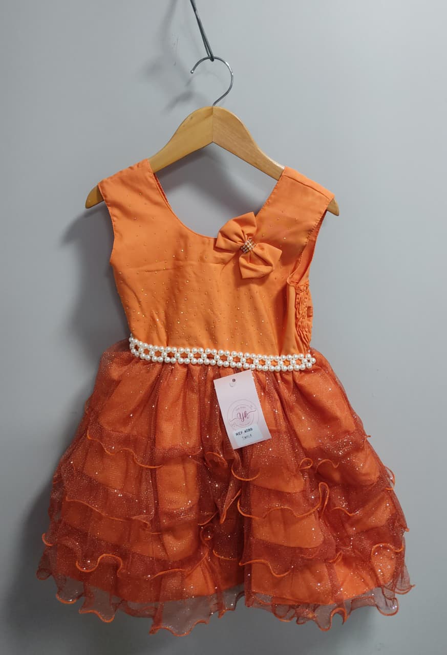 Vestido Infantil Terracota Saia C/ Babados e Glitter Festas