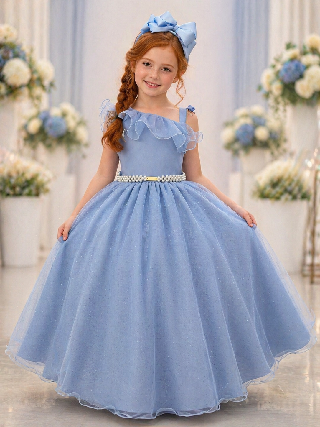 Vestido Infantil Longo Azul Formaturas Daminhas