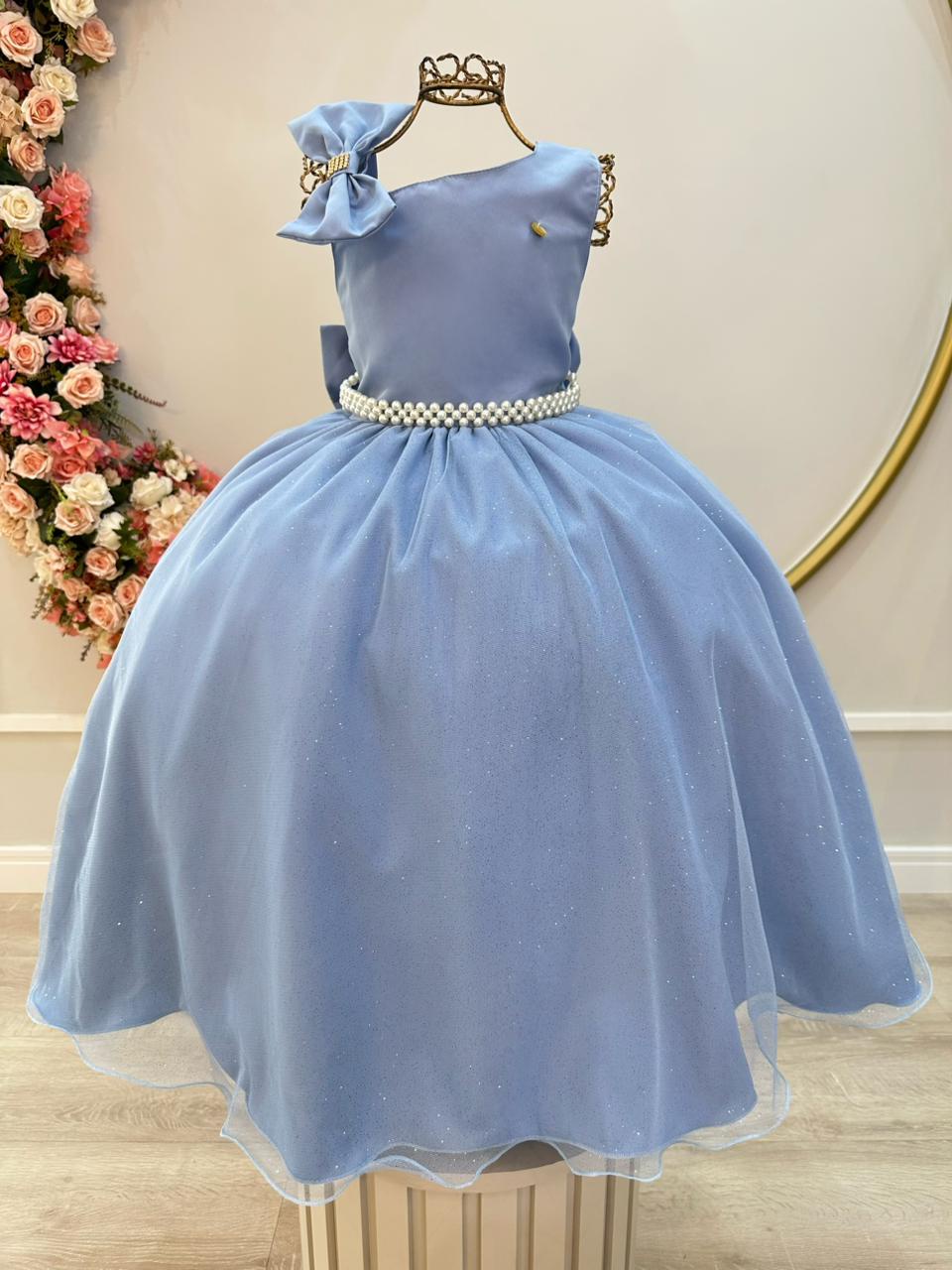 Vestido Infantil Longo Azul Luxo Daminhas Formaturas