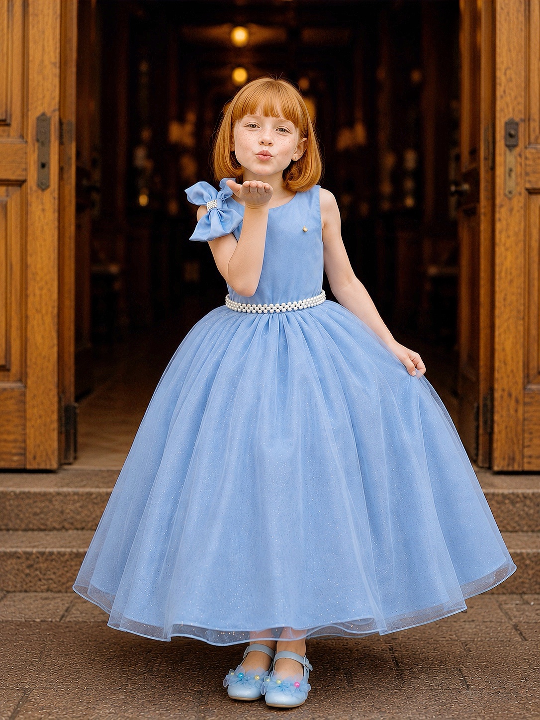 Vestido Infantil Longo Azul Luxo Daminhas Formaturas