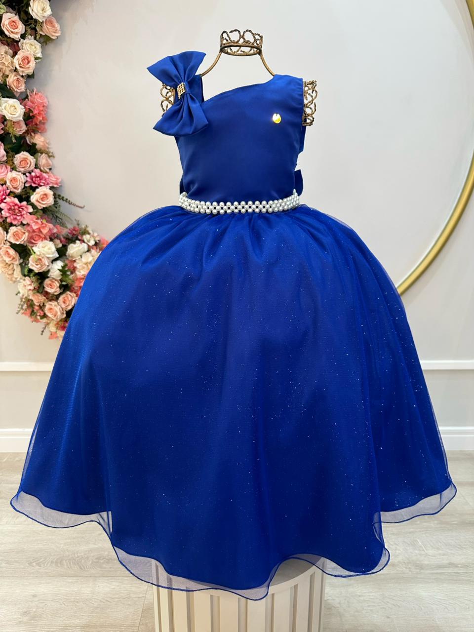 Vestido Infantil Longo Azul Royal Luxo Daminhas Formaturas