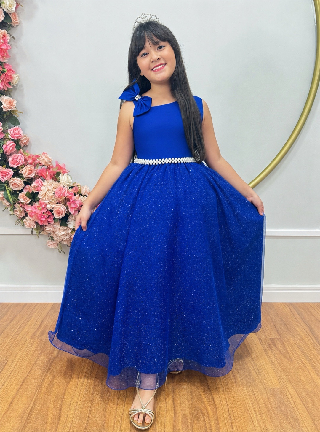 Vestido Infantil Longo Azul Royal Luxo Daminhas Formaturas