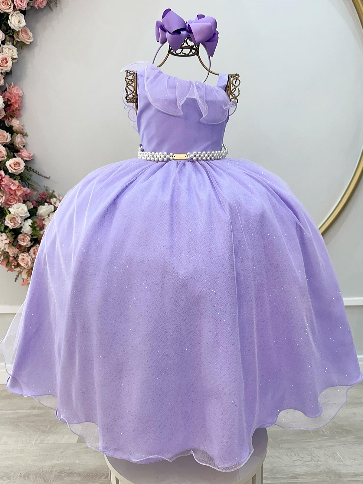 Vestido Infantil Longo Lilás Luxo Formaturas Daminhas