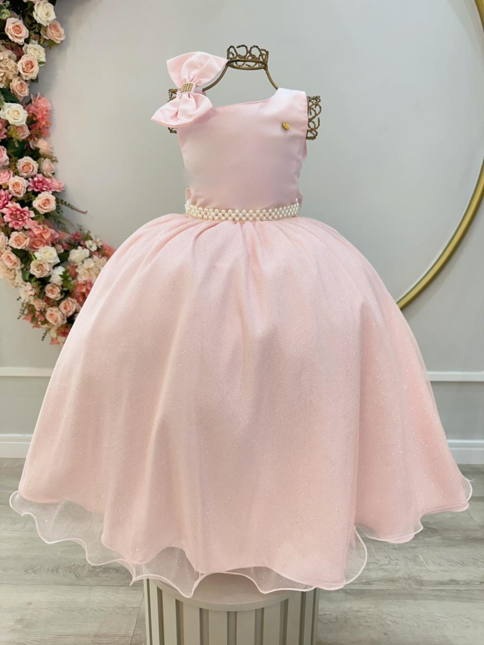 Vestido Infantil Longo Pêssego Luxo Daminhas Formaturas