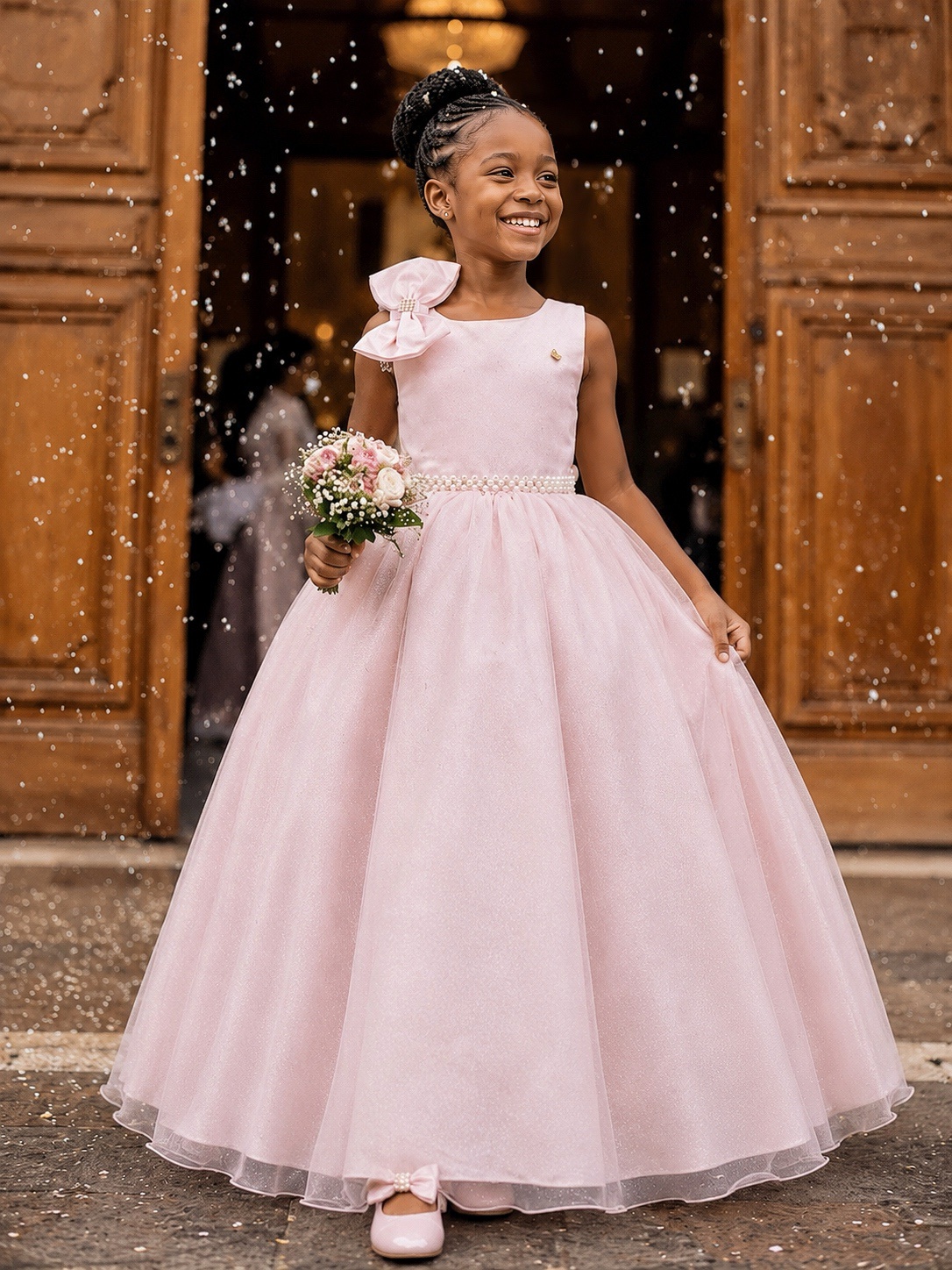 Vestido Infantil Longo Pêssego Luxo Daminhas Formaturas