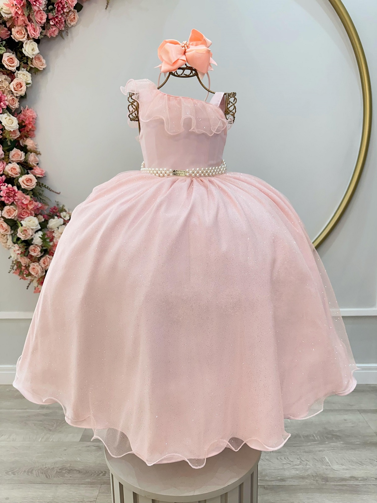 Vestido Infantil Longo Pêssego Luxo Formaturas Daminhas