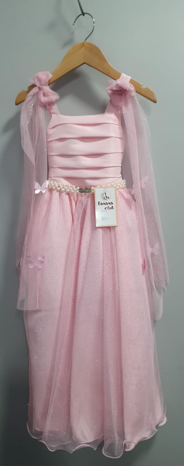 Vestido Infantil Longo Rosa Aplique Borboletas Festas Dama Luxo