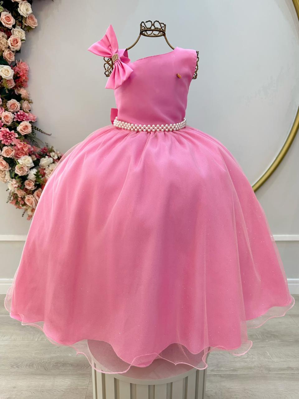 Vestido Infantil Longo Rosa Chiclete Daminhas Formaturas