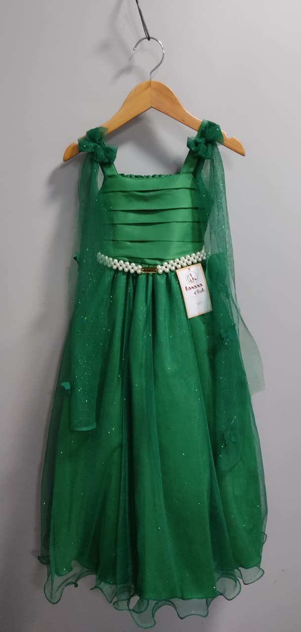 Vestido Infantil Longo Verde C/ Aplique Borboletas Formatura