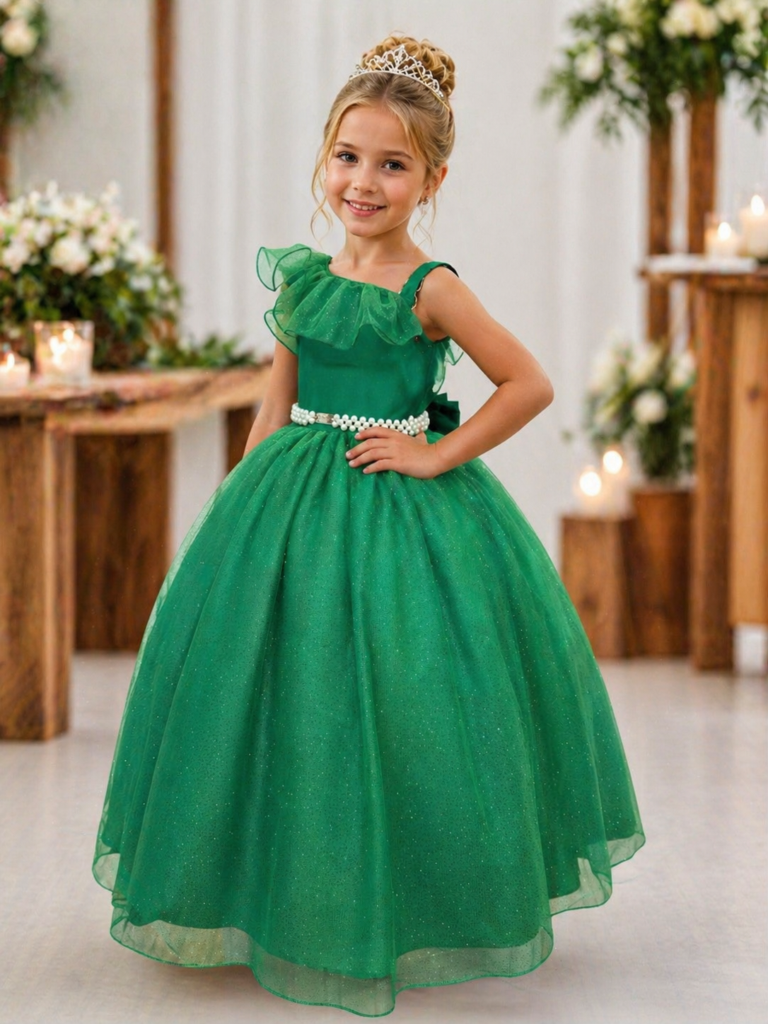 Vestido Infantil Longo Verde Formaturas Daminhas Luxo