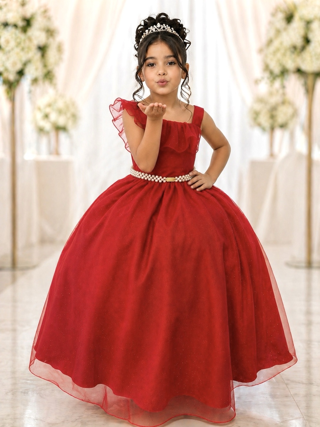 Vestido Infantil Longo Vermelho Luxo Formaturas Daminhas