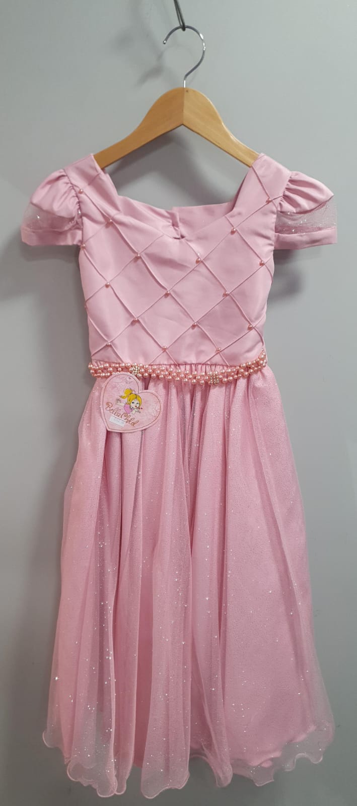 Vestido Infantil Longo Rose Busto Nervura Pérolas Damas Luxo