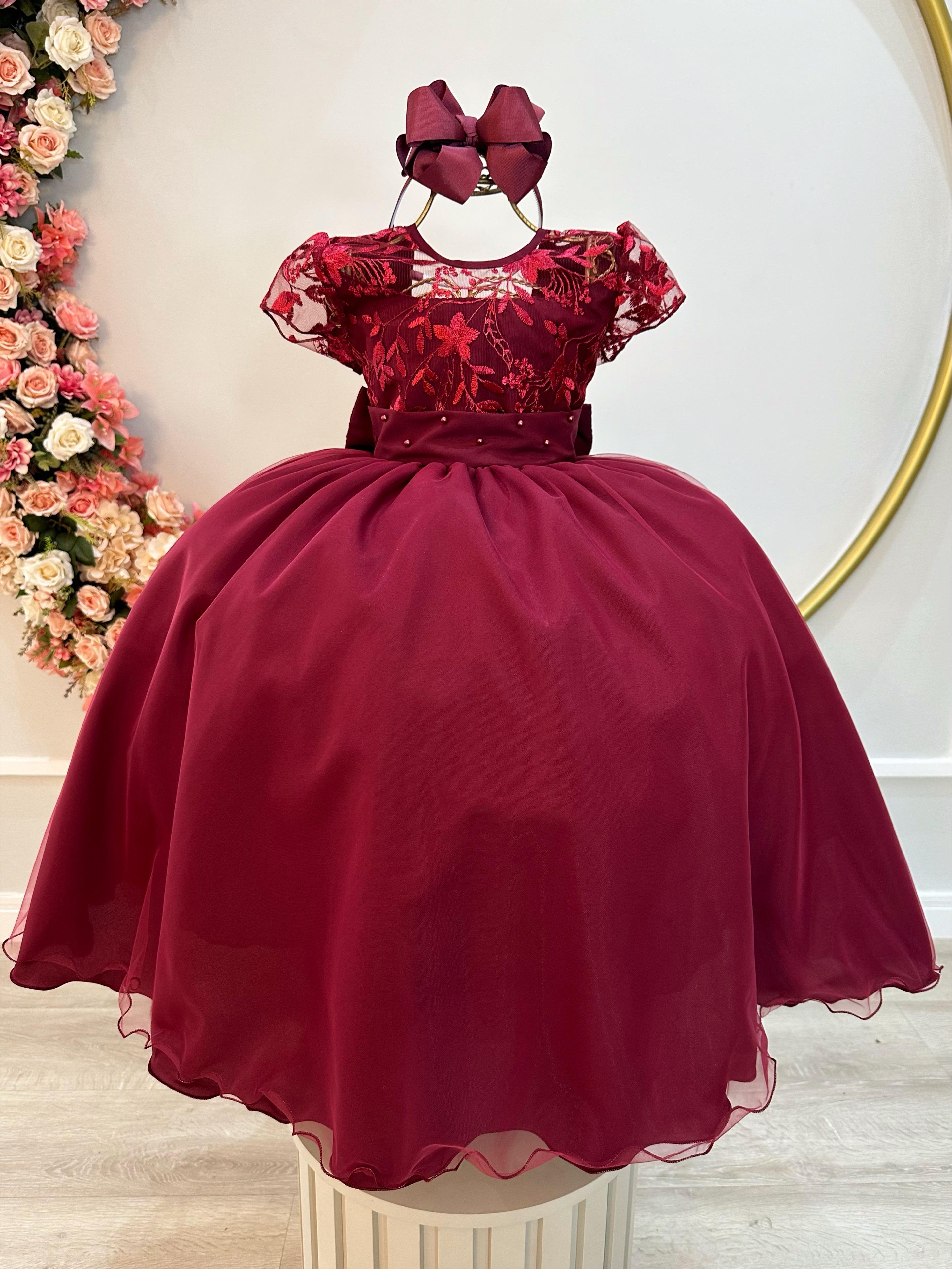 Vestido Infantil Marsala Busto C/ Renda Damas Longo Luxo